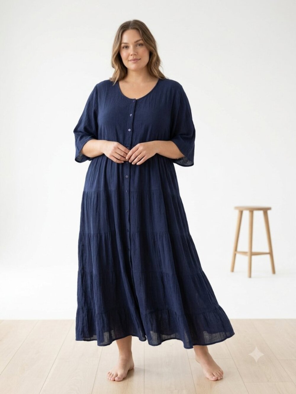 Jessica Taylor Dress Navy Blue Peasant Boho Shift Festival Maxi 3X NWOT